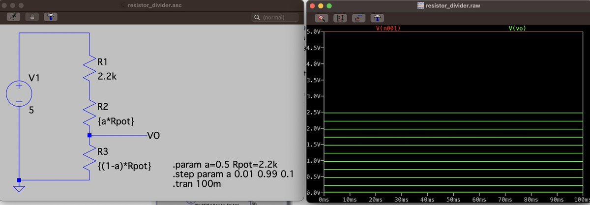 LTSpice doesn't have a built-in potentiometer symbol, but you can simulate one using param and step directives.