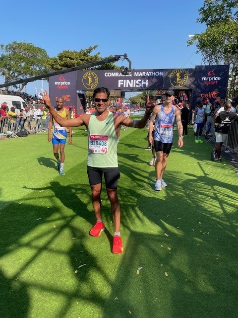 Penn Center for Health Incentives+Behavioral Econ (@pennchibe) on Twitter photo CHIBE Associate Director <a href="/hthirumurthy/">Harsha Thirumurthy</a> ran the 98th Comrades Marathon in South Africa—the oldest and largest ultramarathon in the world. He covered the 56-mile course in 6 hours 54 minutes (7:21 per mile), finishing 247th overall out of 21,000 runners and earning a silver medal. CHIBE Associate Director <a href="/hthirumurthy/">Harsha Thirumurthy</a> ran the 98th Comrades Marathon in South Africa—the oldest and largest ultramarathon in the world. He covered the 56-mile course in 6 hours 54 minutes (7:21 per mile), finishing 247th overall out of 21,000 runners and earning a silver medal.