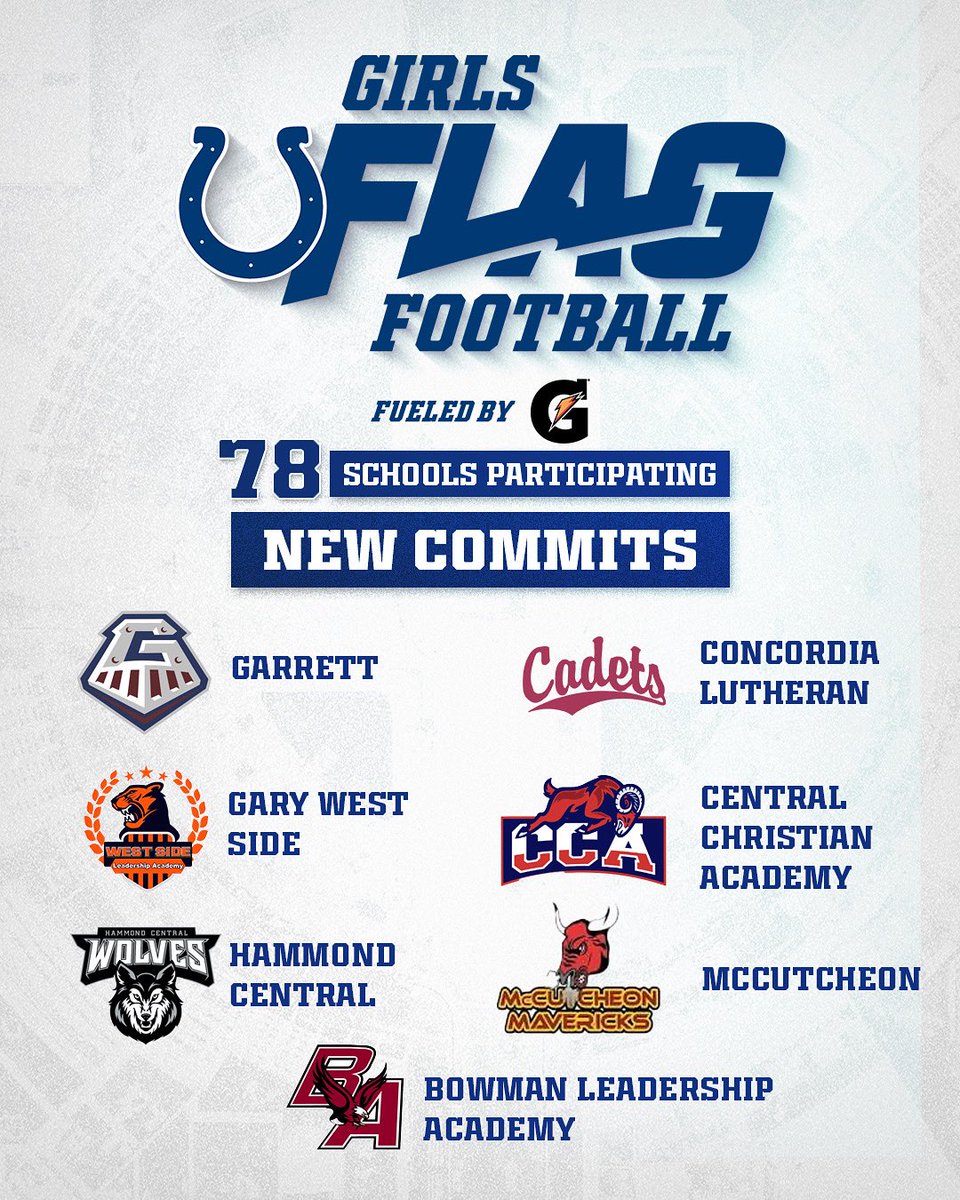 coltscommunity's tweet image. We’re up to 7️⃣8️⃣ High School Girls Flag Teams!
Learn more about the Road to 100 at colts.com/girlsflag