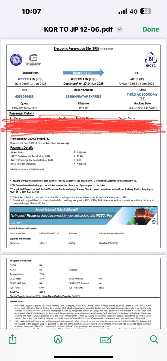 rakeshgpt76's tweet image. 🚆 Premium Tatkal or Premium Loot?
Indian Railways charging ₹3963 for a 3E (Third AC Economy) seat under Premium Tatkal — almost equal to flight fare! ✈️😳
where does the common man go?
#IndianRailways #TatkalLoot #MiddleClassCrisis