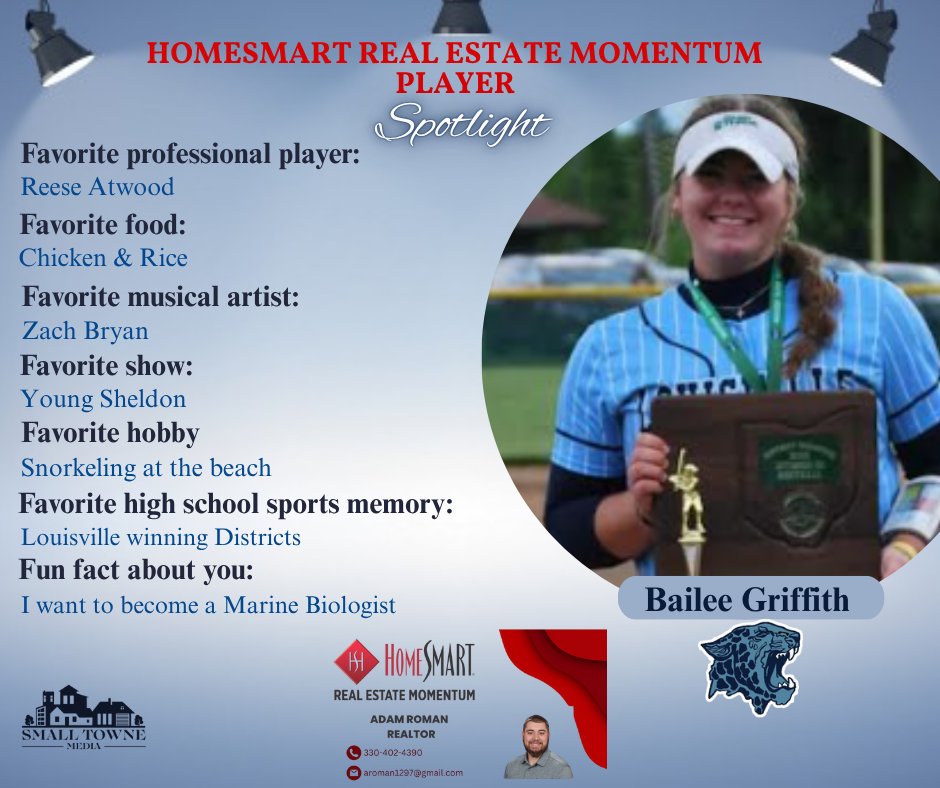 Small Towne Media (@smalltownemedia) on Twitter photo HomeSmart Real Estate Momentum Player Spotlight:
Bailee Griffith / 2027 - Louisville Leopards
Contact Adam Roman for your home selling & buying needs at 330-402-4390 or aroman1297@gmail.com
<a href="/GriffithBailee6/">Bailee Griffith</a> HomeSmart Real Estate Momentum Player Spotlight:
Bailee Griffith / 2027 - Louisville Leopards
Contact Adam Roman for your home selling & buying needs at 330-402-4390 or aroman1297@gmail.com
<a href="/GriffithBailee6/">Bailee Griffith</a>