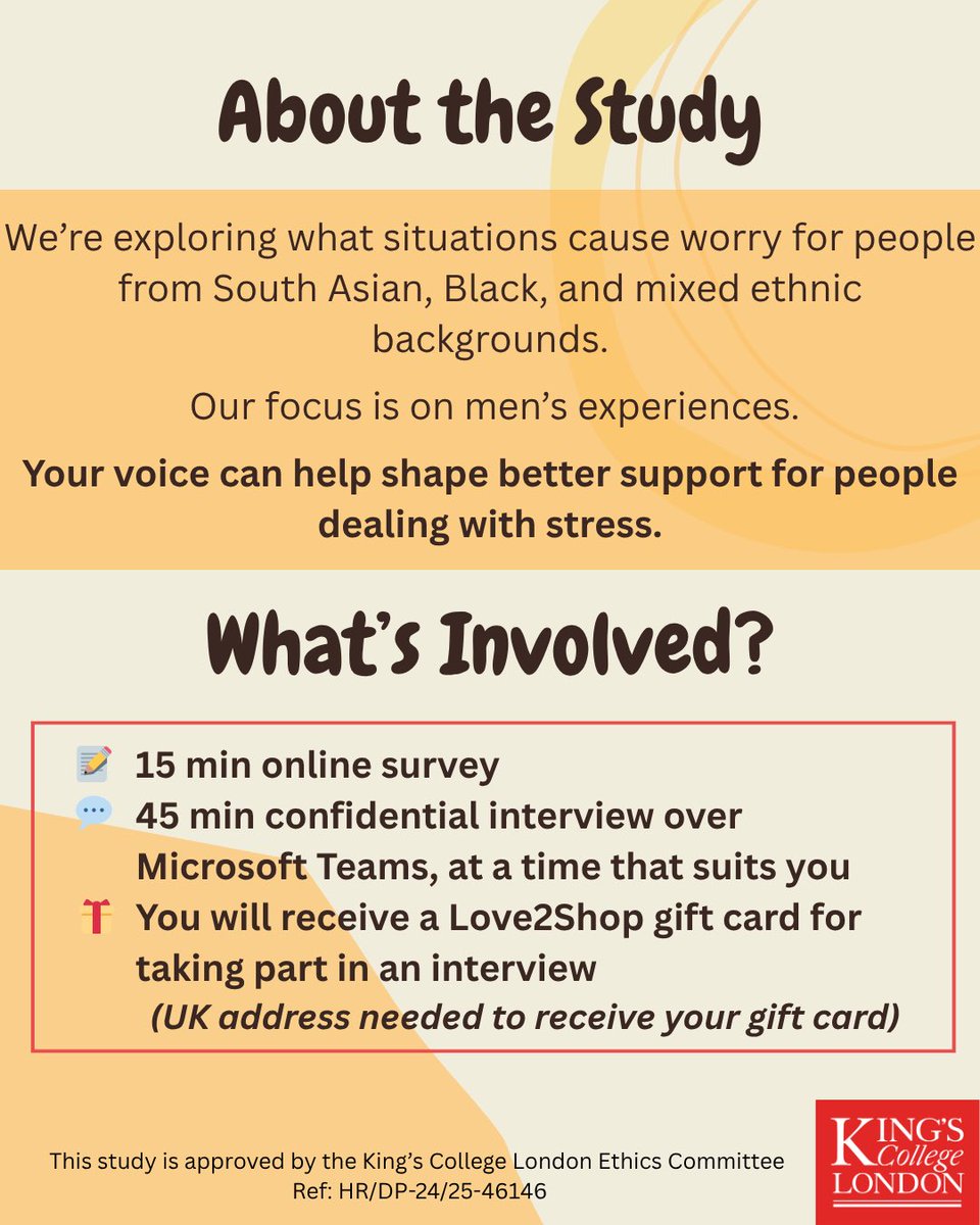 thaliaeley's tweet image. We're running a study to understand experiences of worry & stress among people from South Asian, Black, or mixed ethnic backgrounds, especially men. Participants must be UK-based & over 18. More detail in the images. Sign up here: tinyurl.com/lensstudy @GLADStudy