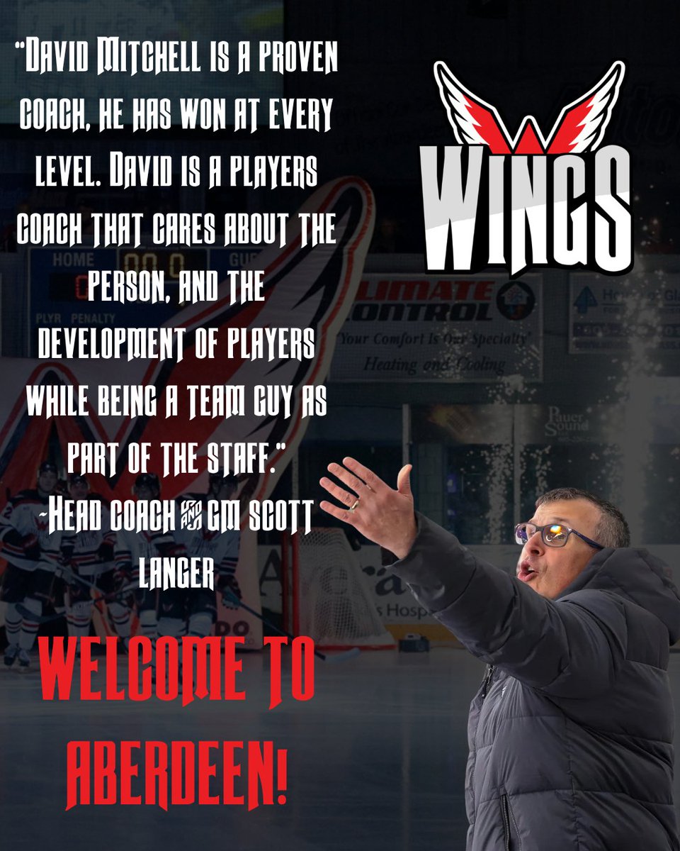 🚨WE HAVE AN ANNOUNCEMENT!🚨
Please join us in welcoming David Mitchell as Aberdeen Wings Assistant Coach! He will be joining Head Coach Scott Langer and Assistant Coach Eric Hirschhaut behind the bench.
Welcome to Aberdeen!
aberdeenwings.com
#WingsFamily #WingsWay #NAHL