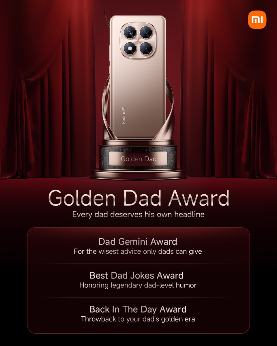 Welcome to the #GoldenDadAward! A celebration of wisdom, humor, and timeless memories.

Join here: s.mi.com/YbwBKg05
#RedmiNote14Pro #SandGoldEdition
