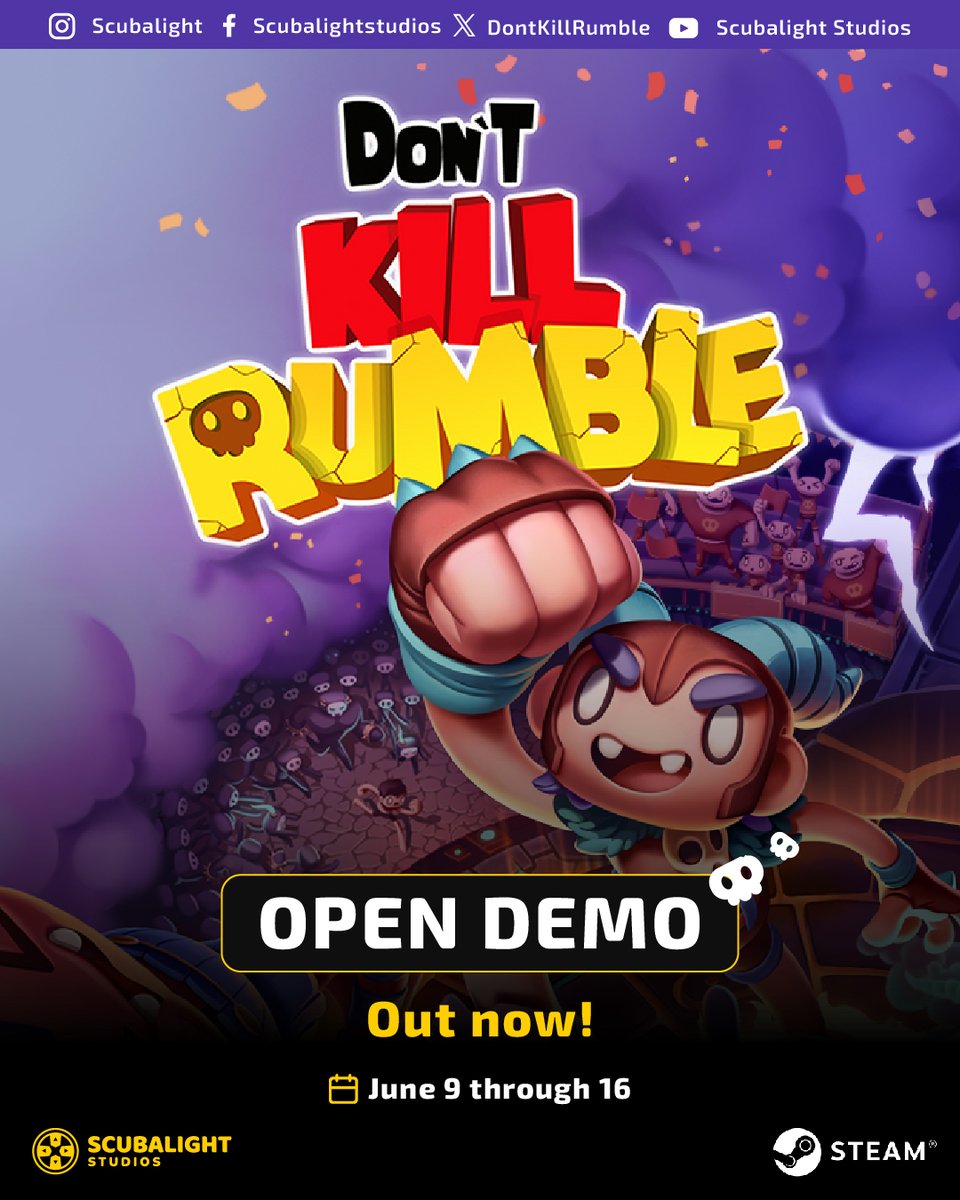 Don't Kill Rumble (@dontkillrumble) on Twitter photo DKR Demo out NOW! Frenetic brawler. Rule the hill. #SteamNextFest Any other #IndieDevs showcasing their games this time? Leave your links below👇 DKR Demo out NOW! Frenetic brawler. Rule the hill. #SteamNextFest Any other #IndieDevs showcasing their games this time? Leave your links below👇