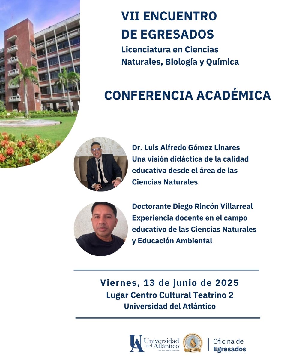 🎓 ¡Vuelve el VII Encuentro de Egresados!
Te invitamos a reencontrarte con tu alma mater y vivir una experiencia académica y reflexiva junto a destacados invitados de nuestra comunidad. 🌱✨
📚 Conferencia Académica
👨‍🏫 Dr. Luis Alfredo Gómez Linares
🧠 Una visión didáctica de la