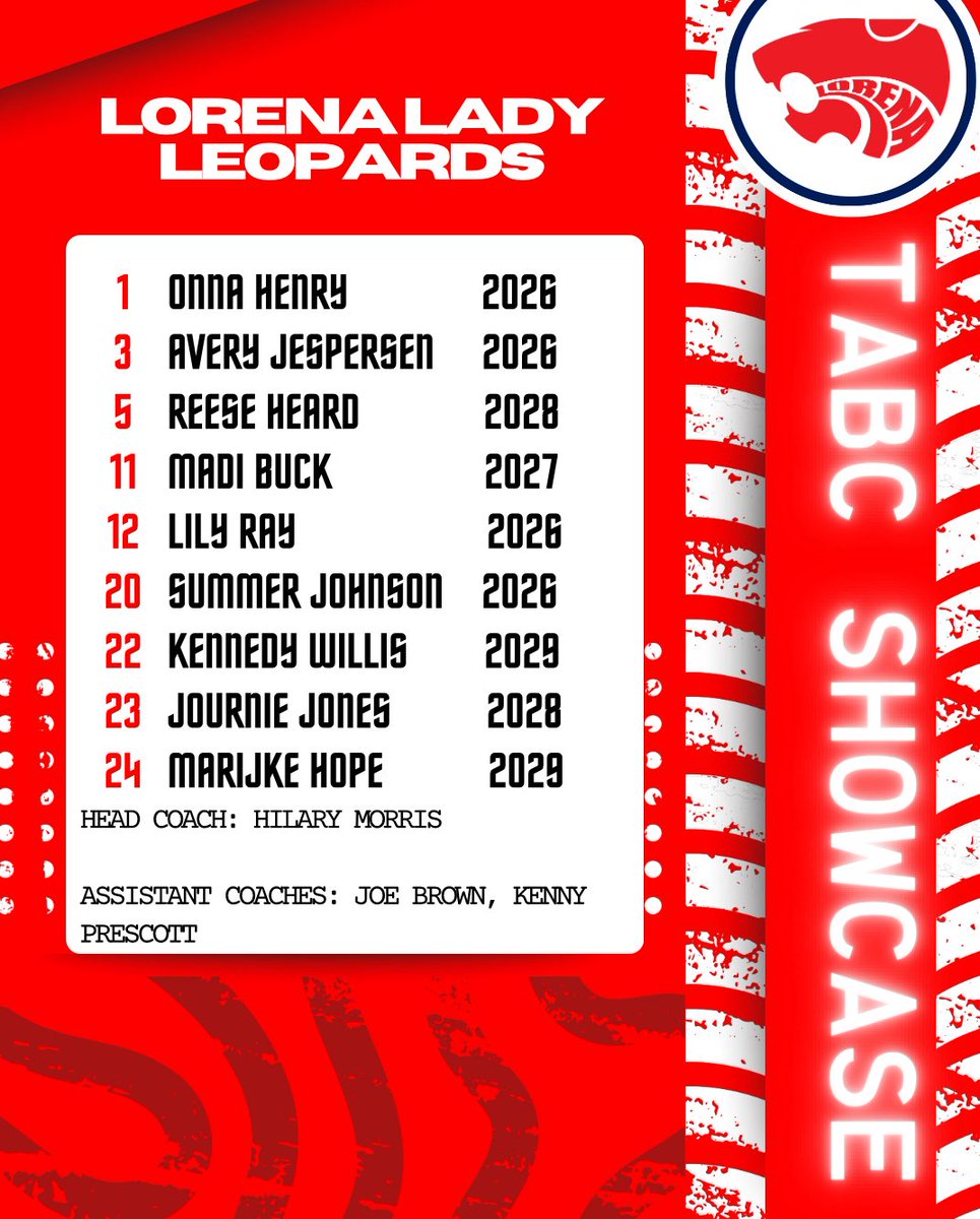 Lorena Girls’ Basketball (@lady_leopard_bb) on Twitter photo Coaches come check us out at the <a href="/Tabchoops/">𝙏𝘼𝘽𝘾🏀📋</a> showcase this weekend! We have a solid group and ready to compete! #RecruitLorena
<a href="/girlzprepreport/">Girlz Prep Report</a> <a href="/PGHTexas/">Prep Girls Hoops Texas</a> <a href="/Nick_TXHSGBB/">Nick Alvarado (blue checkmark)</a> <a href="/ACH_GBB/">Alamo City Hoops GBB</a> <a href="/TXHSGBB/">#TXHSGBB—TXHSGBB.com</a> Coaches come check us out at the <a href="/Tabchoops/">𝙏𝘼𝘽𝘾🏀📋</a> showcase this weekend! We have a solid group and ready to compete! #RecruitLorena
<a href="/girlzprepreport/">Girlz Prep Report</a> <a href="/PGHTexas/">Prep Girls Hoops Texas</a> <a href="/Nick_TXHSGBB/">Nick Alvarado (blue checkmark)</a> <a href="/ACH_GBB/">Alamo City Hoops GBB</a> <a href="/TXHSGBB/">#TXHSGBB—TXHSGBB.com</a>