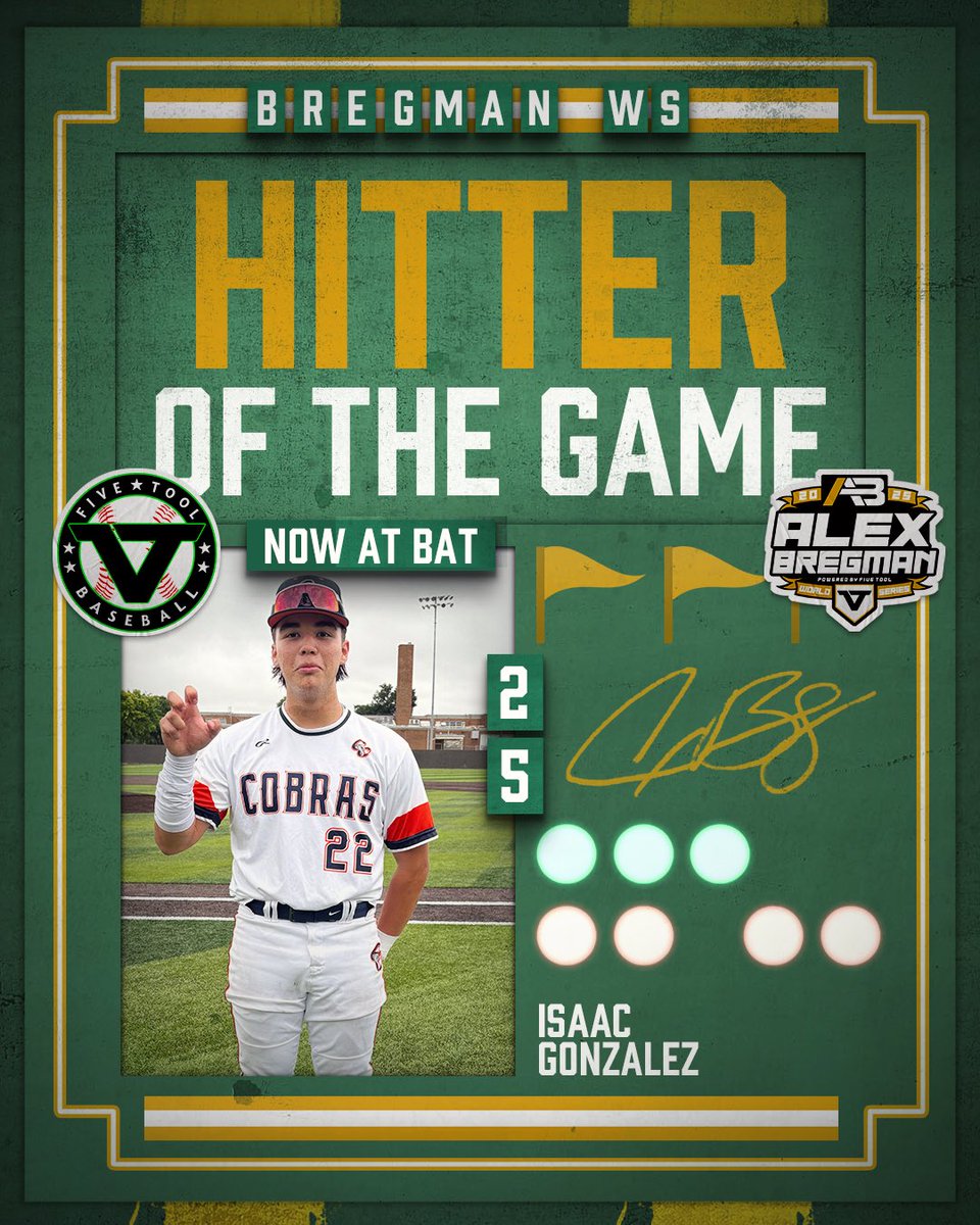 âFive Tool Texasâ (@fivetooltexas) on Twitter photo #BregmanWS F: 15U Herrick <a href="/follow_cobras/">Cooperstown Cobras</a> 6, Canes Southwest Scout 15U Hearn 1
PoG: Brennon McDill 7 IP, 7 K, ER
Hitter: Isaac Gonzalez 2-3, 2B, 2 RBI, R, SB #BregmanWS F: 15U Herrick <a href="/follow_cobras/">Cooperstown Cobras</a> 6, Canes Southwest Scout 15U Hearn 1
PoG: Brennon McDill 7 IP, 7 K, ER
Hitter: Isaac Gonzalez 2-3, 2B, 2 RBI, R, SB