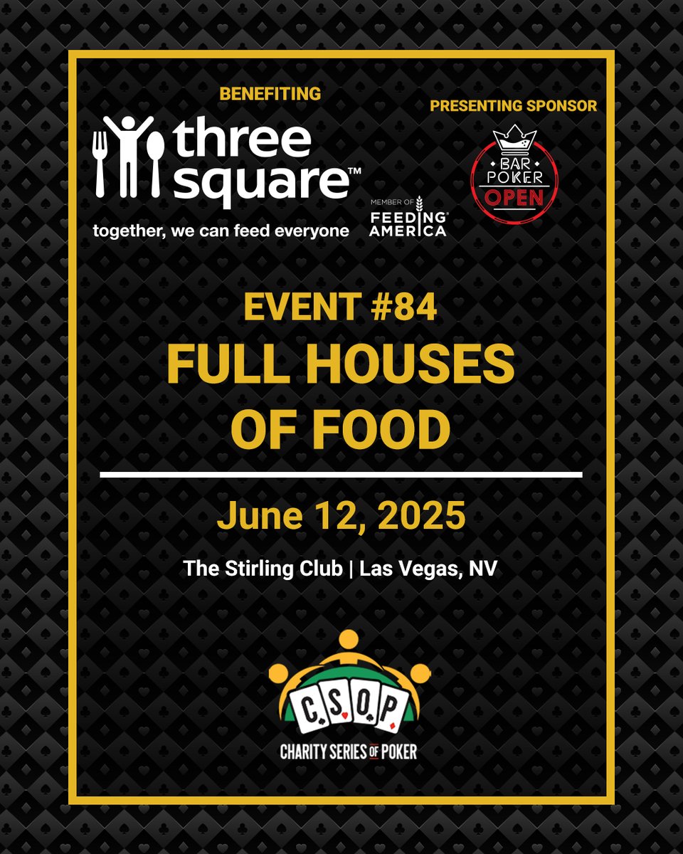 CharitySeriesOfPoker (@thecsop) on Twitter photo Today is the day! Join us for the #CSOP84 benefiting <a href="/threesquareLV/">Three Square</a>! ๐
Tickets are still available!
#threesquareLV
REGISTER, DONATE or BID:
charityseriesofpoker.org/ts84/ Today is the day! Join us for the #CSOP84 benefiting <a href="/threesquareLV/">Three Square</a>! ๐
Tickets are still available!
#threesquareLV
REGISTER, DONATE or BID:
charityseriesofpoker.org/ts84/