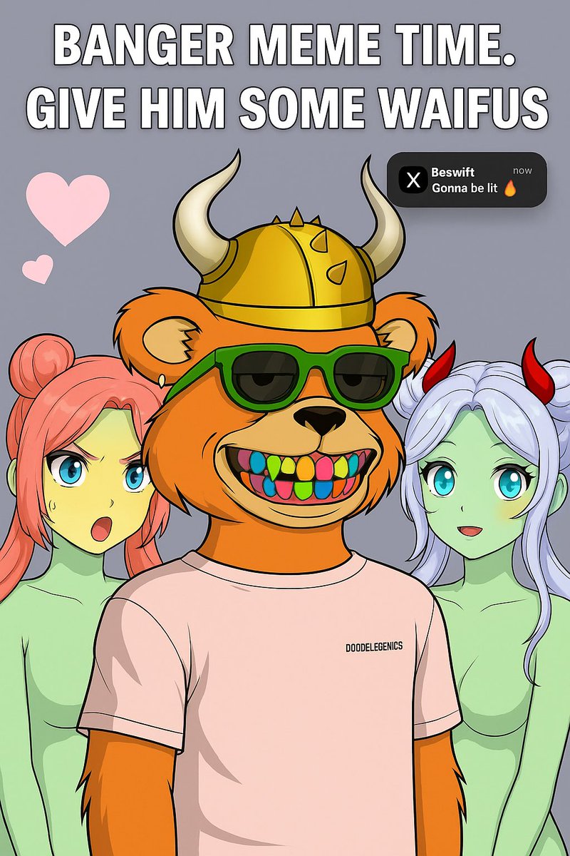 beniswiftdj's tweet image. New meme just dropped like SOL in a bear market 😂
My Viking bear pulled waifus like he minted charm on-chain 🧃💅
@Doodlegenics got this beast fully dripped—y’all see the grill??
#CartoonRichTNA69