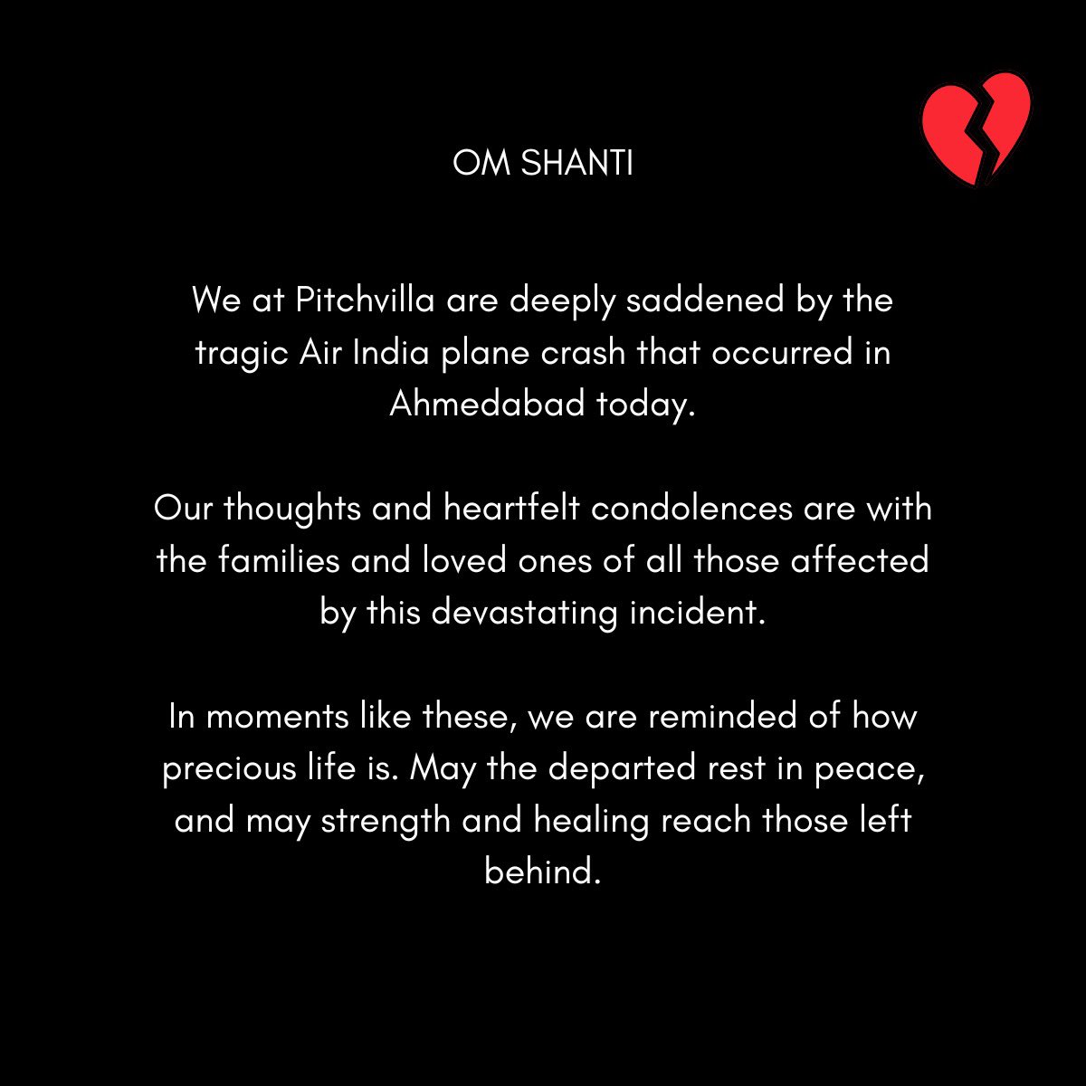OneLifeHustle's tweet photo. Deeply saddened by the tragic news of the Air India plane crash in Ahmedabad today. My heartfelt condolences go out to the families and loved ones of those who lost their lives. May strength find those grieving, and may the souls of the departed rest in peace. 🙏 https://t.co/dwA0QZJ5C7