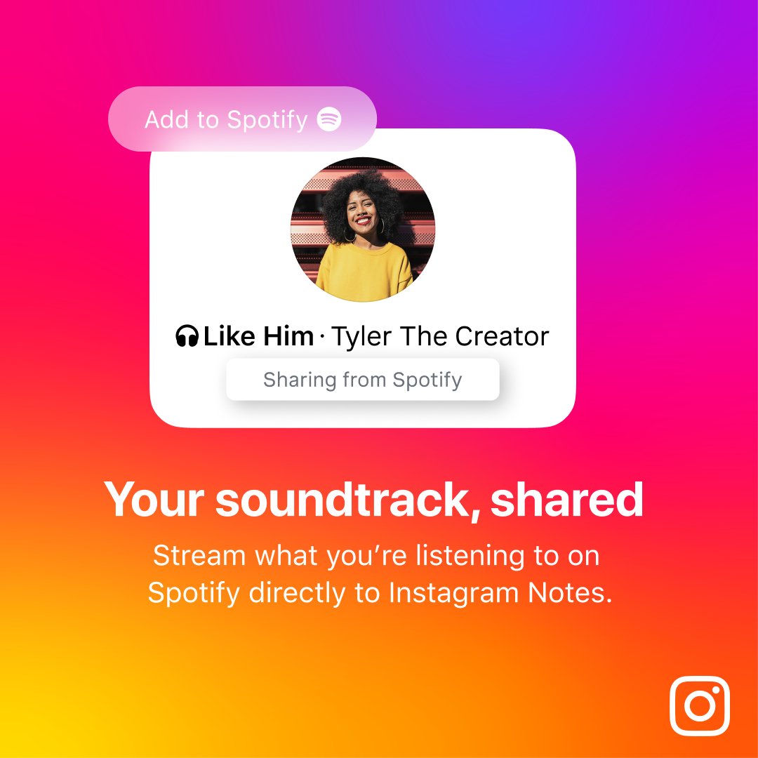 MetaNewsroom's tweet image. You can now directly share what you’re streaming on @Spotify to @instagram Notes in real time, making it easier to express yourself and connect with friends.