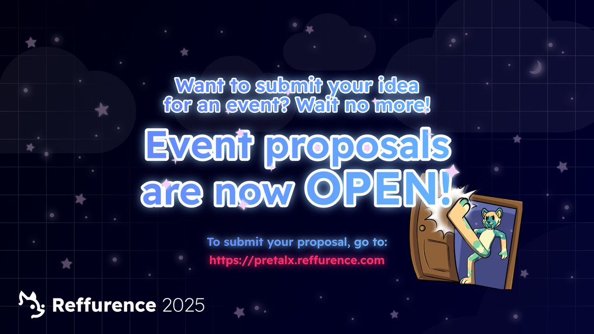 🎤 Call for proposals is OPEN!
Got a panel, workshop, or fun idea for Reffurence? Submit your ideas right here: pretalx.reffurence.com 🦊

Just log in (or create an account) to send us your ideas. We can't wait to see them! 💜
#Reffurence #FurryConvention