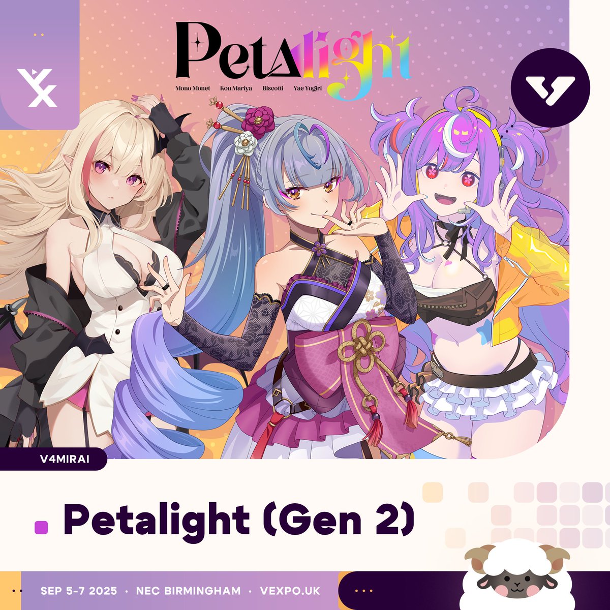 [Agency Announcement]
A light is blooming!🌸

V4Mirai’s Gen 2, Petalight ( <a href="/YaeYugiri/">Yae Yugiri - 夕霧ヤヱ - 🎴☁️【V4Mirai】</a> , <a href="/mono_monet/">mono monet💭🎨 ✿V4Mirai✿</a> &amp; <a href="/koumariya/">Mariya 💒 🔜 Fantastic Reality</a> ), is going to illuminate VeXpo! Feel their light this September and follow our socials to keep up to date. 

#VeXpo2025
