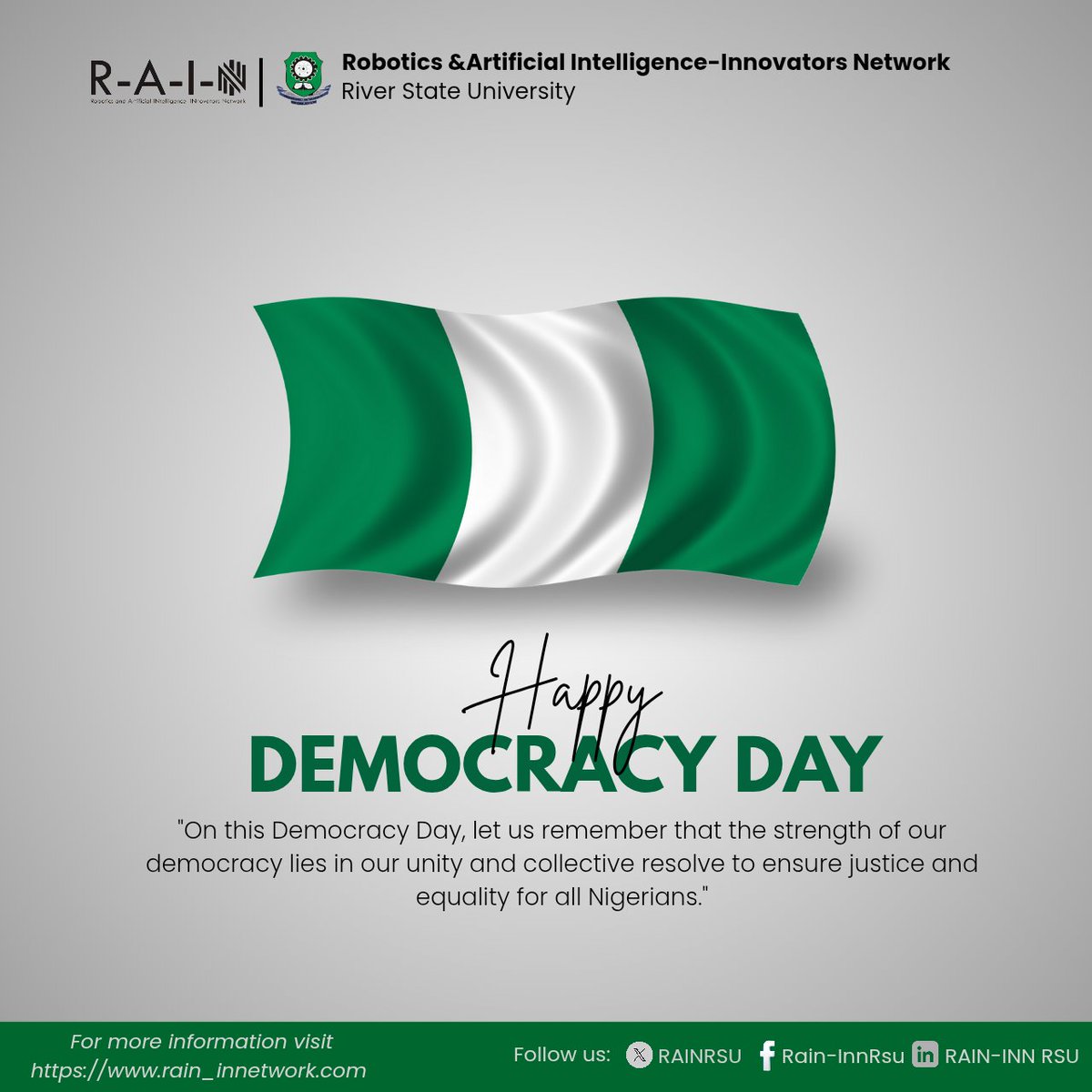 Happy Democracy Day, Nigeria🇳🇬

#DemocracyDay #June12 #PowerToThePeople  #RAININN #RAININNRSU