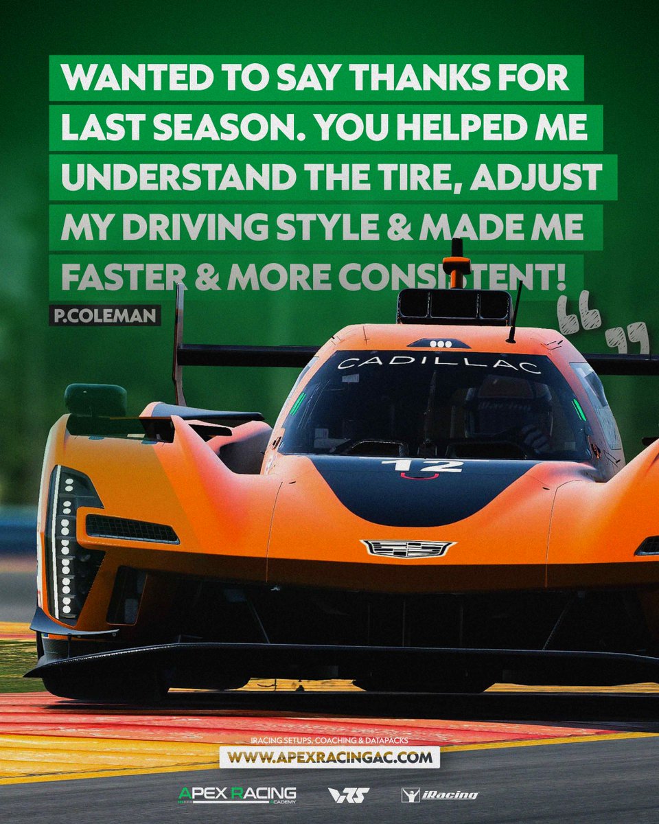 Apex Racing Academy (@apexracingac) on Twitter photo There's always room for improvement when you're learning from one of the best in <a href="/OwenCaryl12/">Owen Caryl</a>! ๐ช
Whether that's through video guides, group coaching sessions, or feedback in the discord, our coaches are happy to assist! There's always room for improvement when you're learning from one of the best in <a href="/OwenCaryl12/">Owen Caryl</a>! ๐ช
Whether that's through video guides, group coaching sessions, or feedback in the discord, our coaches are happy to assist!