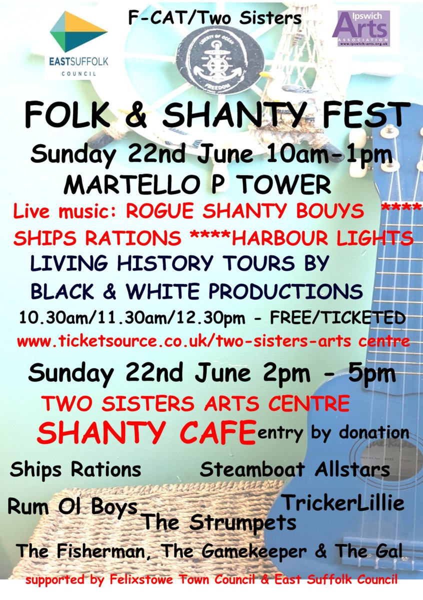 Visit the Martello Tower P at Felixstowe on Sunday 22nd June. On the prom nearby 3 groups will be performing as part of the event. Harbour Lights Trio are  there from 11.30-12.30pm