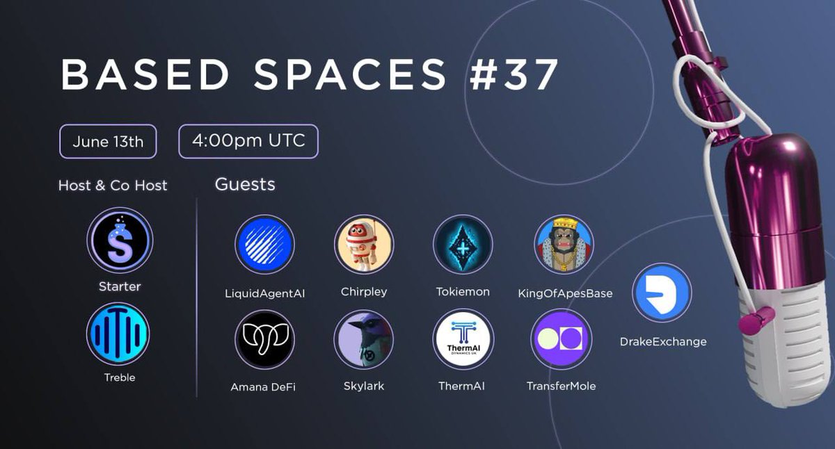 Another week, another Based X Spaces!🎙

Based Spaces #37: “Musk vs. Trump, DeFi &amp; AI Bull Run?”

We’re back this Friday with some familiar Base builders and fresh voices.

🗓 Friday, June 13th
⏰ 4PM UTC
📍 x.com/i/spaces/1lDxL…

Don’t miss it! 🔥