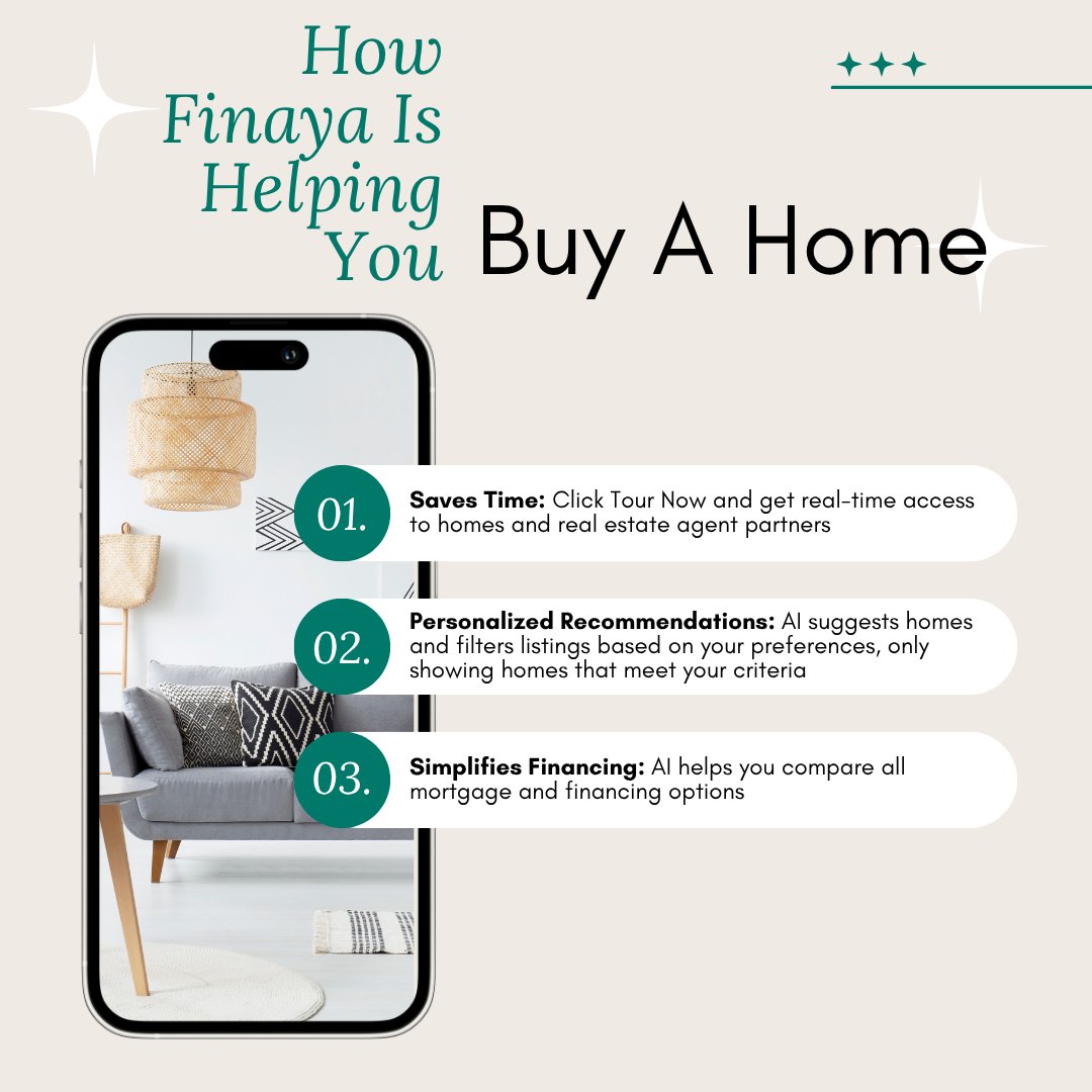 Here’s why we created Finaya, because finding your dream home should be this easy. Tour properties virtually, customize a loan that fits your budget, and close with confidence. Then, it’s time to move in and enjoy. #realestatenews #ai #proptech