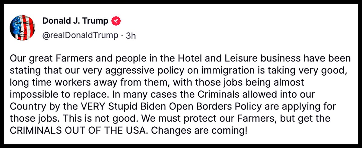 Now he admits his “very aggressive policy on immigration” is backfiring. Just like with the tariffs, it’s boneheaded policy that he didn’t think through. The incompetence of this president is breathtaking, it’s been screwup after screwup, and it’s happening right in front of your