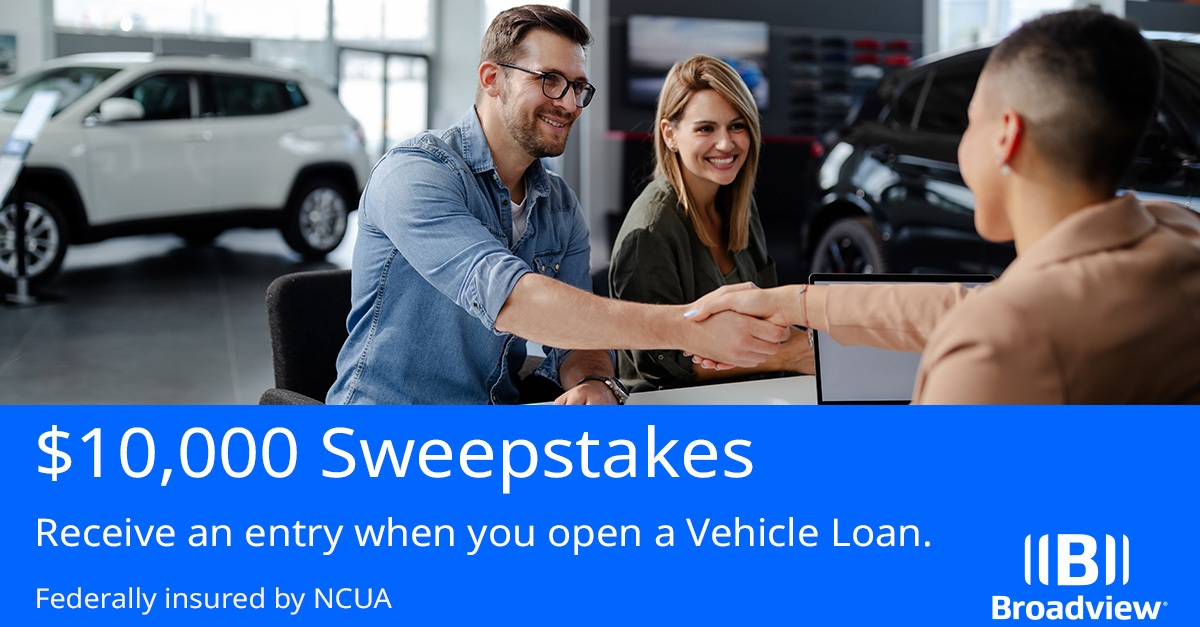 Explore vehicle loan options with great rates &amp; get an automatic entry into our $10,000 Sweepstakes! Get started: broadviewfcu.com/personal/vehic…

No Purchase Necessary. Open to residents of NY, 18+. Ends 6/30/2025. For complete details &amp; Official Rules, visit broadviewfcu.com/10grand.