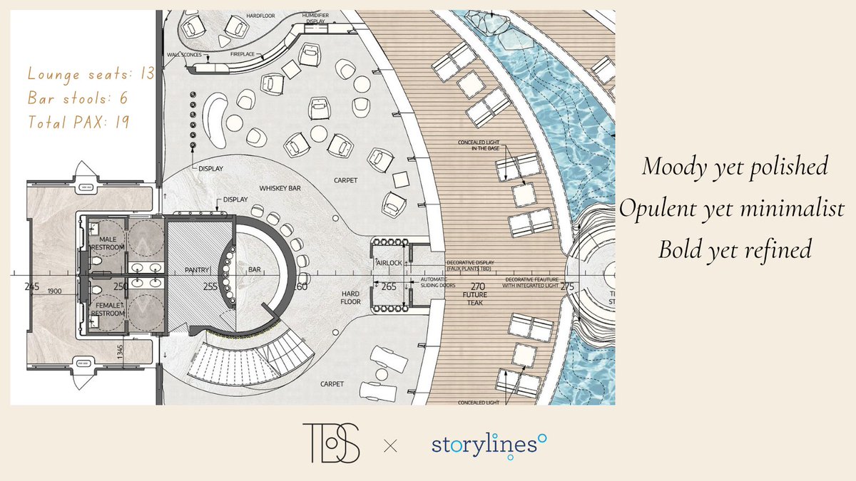 Where warmth meets refinement. 🥃
The Whiskey Wing—our cozy, ocean-facing whiskey lounge—pairs soft amber hues with timeless elegance.

#WhiskeyBar #LuxuryInteriors #CruiseLifestyle #StorylinesGlobal #DesignInspiration