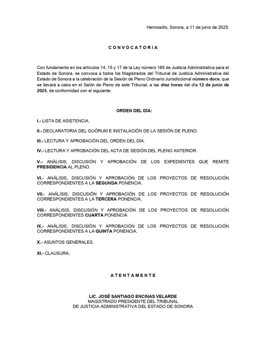 ⚖️ Convocatoria | Sesión de Pleno Ordinario Jurisdiccional No. 12

Consulta aquí la lista de expedientes disponibles en la página: drive.google.com/file/d/1gdbLuE…

#PlenoJurisdiccional #TJASonora