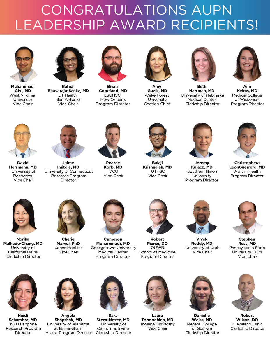 We are excited to announce this year's AUPN Faculty Leadership Award recipients! This award recognizes individual faculty members who have demonstrated exceptional leadership within their departments. The the awards will be presented during the our Business &amp; Awards Ceremony at