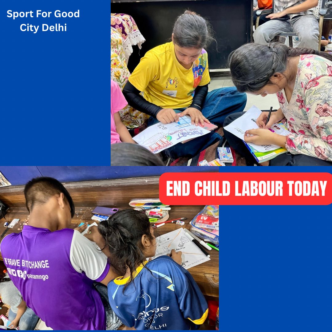 We joins Sport for Good City Delhi &amp; partners in a poster making competition against child labour in Seemapuri. Together, we're spreading awareness &amp; working towards a brighter future for all children. 

#WorldDayAgainstChildLabour #EndChildLabour #TeamUpForTransformation 🎨👧🏽