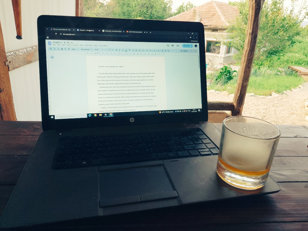 Typing up my handwritten manuscript with a glass of smokey home brew. 

(It tastes like paint stripper, but it looks cool!)

#WritingCommunity #editing #moonshine