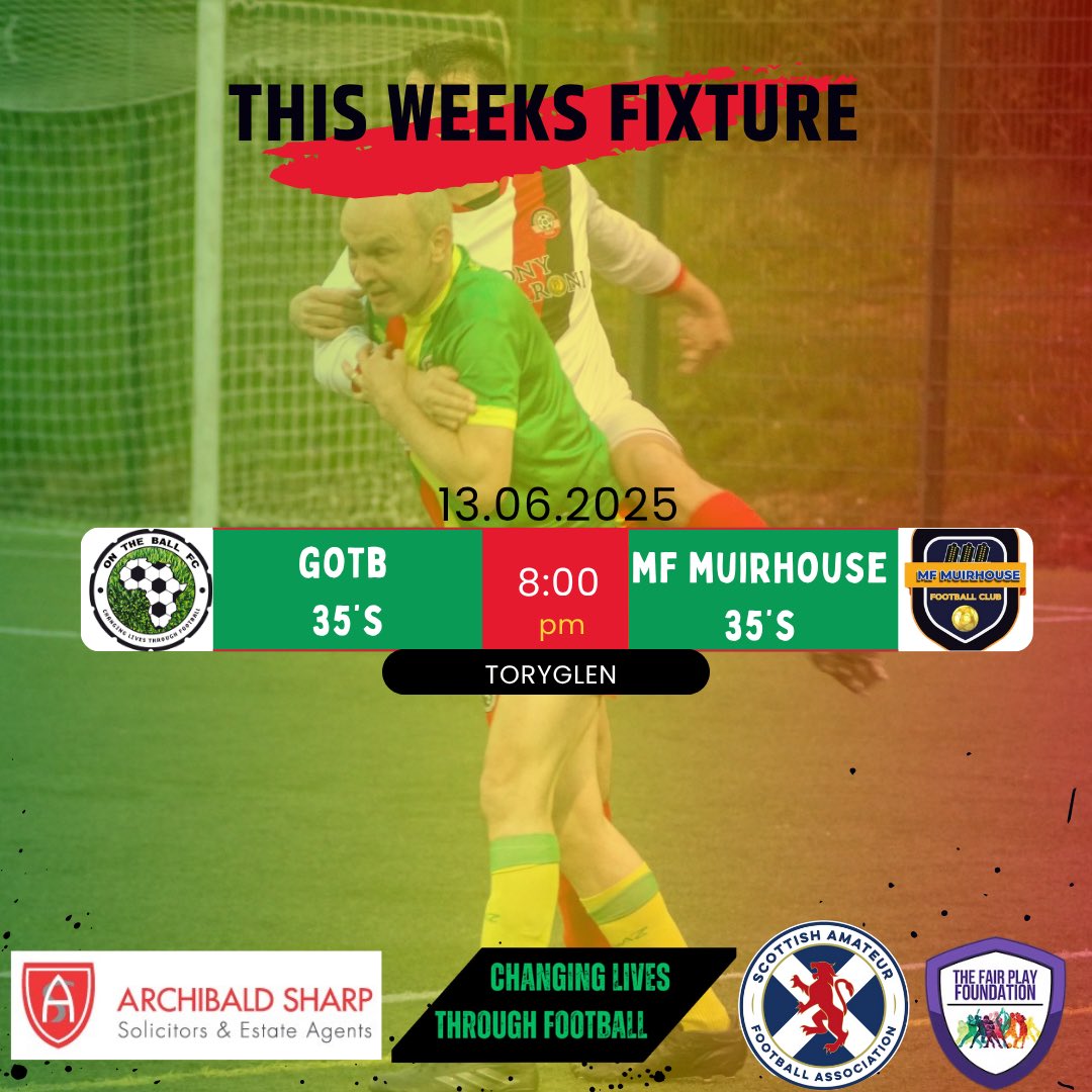 F I X T U R E - This week’s sole fixture is a Scottish Cup tie vs <a href="/mfmuirhouse35s/">MFMuirhouse 35’s</a> Muirhouse. Come and support the lads at Toryglen tomorrow! #changinglivesthroughfootball #MonTheBaw 🟢🟡🔴