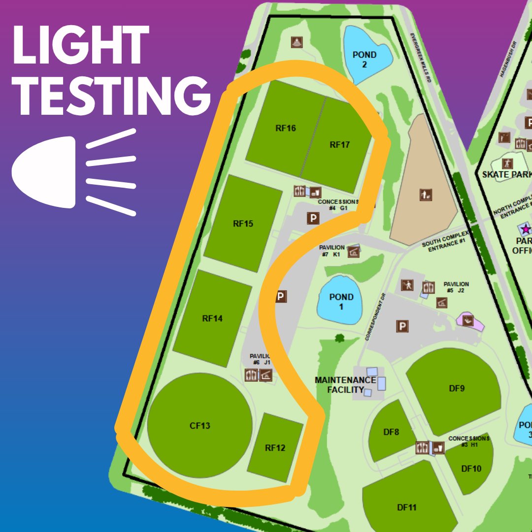 Light level testing for the new light fixtures is scheduled for Monday, June 16, at Hal and Berni Hanson Regional Park. 

Time: After dark (approximately 8:30 PM) until 11:00 PM
Location: Athletic Fields 12–17

Thank you for your understanding.