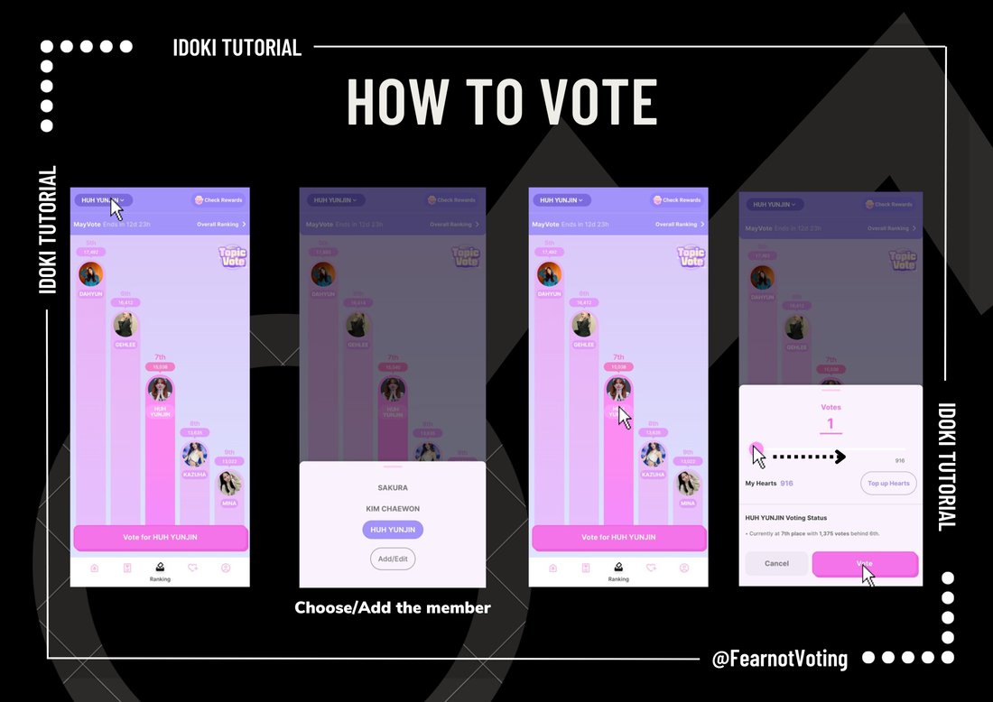 [🗳️ | IDOKI ] RESET TIME

FEARNOTs is reset time in IDOKI make sure to get your daily hearts

✅ Check attendance
✅ Watch Ads
✅ Share a post 
✅ Watch MV rewards
✅ Vote equally for Chaewon &amp; Kazuha

 🎁 Referral code: AXERT3NC

⏳Ends 06/20

#LE_SSERAFIM #르세라핌