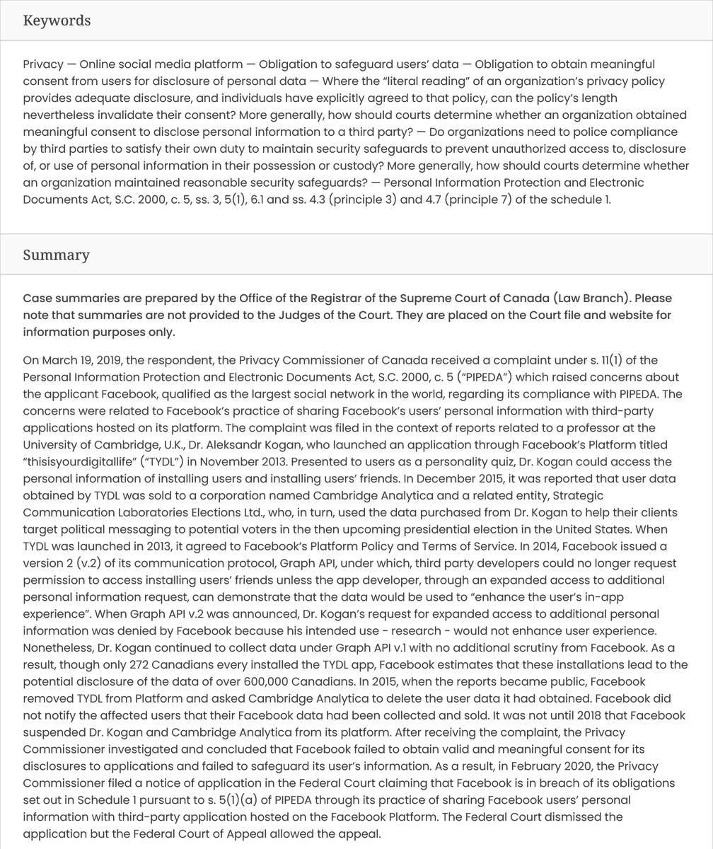 Supreme Court Canada dismissed 3 leaves to appeal and granted 2. #SCC will hear a Charter Rights case on 'self-incrimination' and a #privacy and #socialmedia case.
