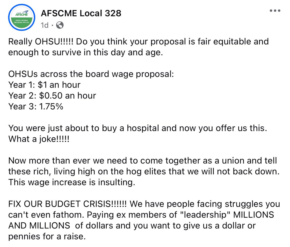 OHSUs across the board wage offer is so incredibly insulting, I laughed like a hyena at the audacity.