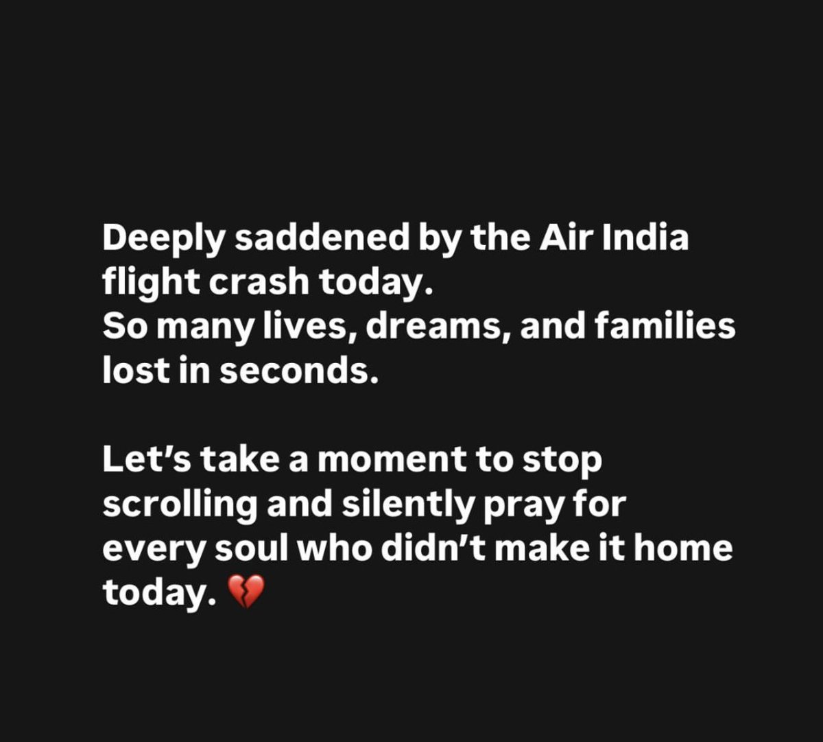 MASBR_GROUP's tweet image. Heartbroken by the Air India flight crash today.
So many lives and dreams lost in an instant.

Let’s pause and say a silent prayer for every soul that didn’t make it home. 💔
#AirIndia #RIP #Prayers #Condolences