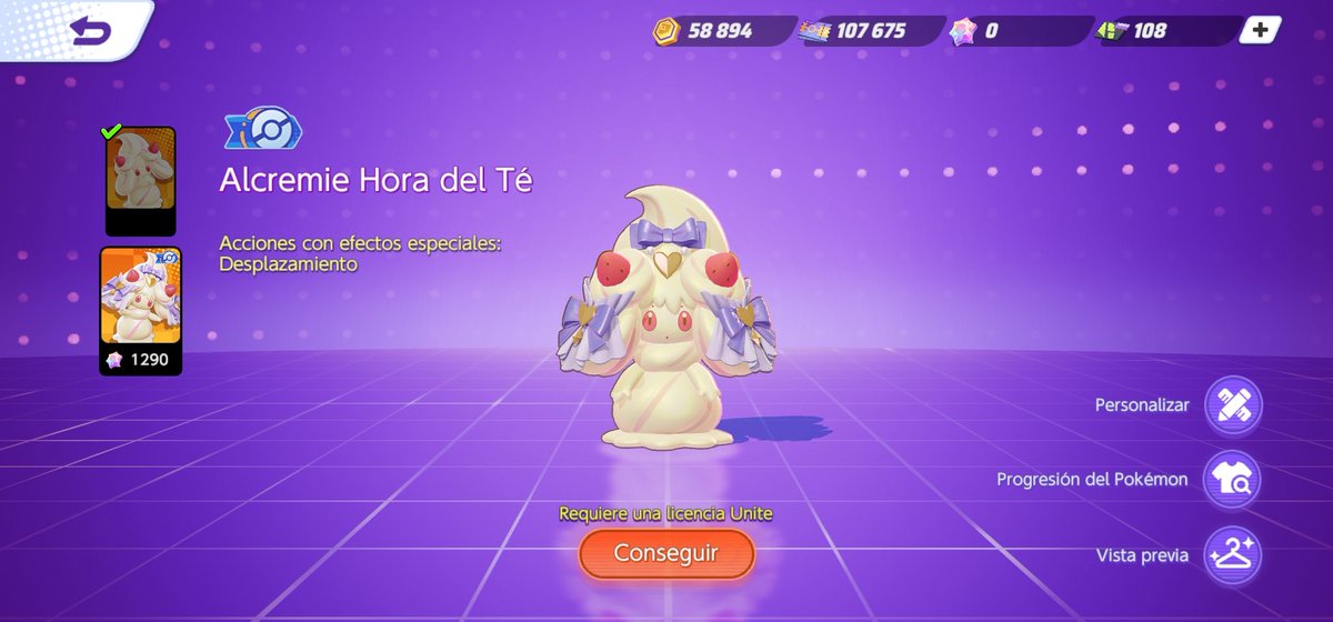 Alcremie ya está disponible como personaje jugable en Pokémon UNITE. 

También su Holoatuendo Alcremie Hora del Té, que se puede adquirir por 1290 Gemas Aeos.
