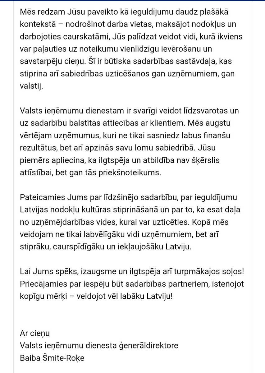 Paldies par mana uzņēmuma novērtējumu <a href="/smiteroke/">Baiba ŠR 🇱🇻🇺🇦</a> un <a href="/vid_gov/">VID</a> !