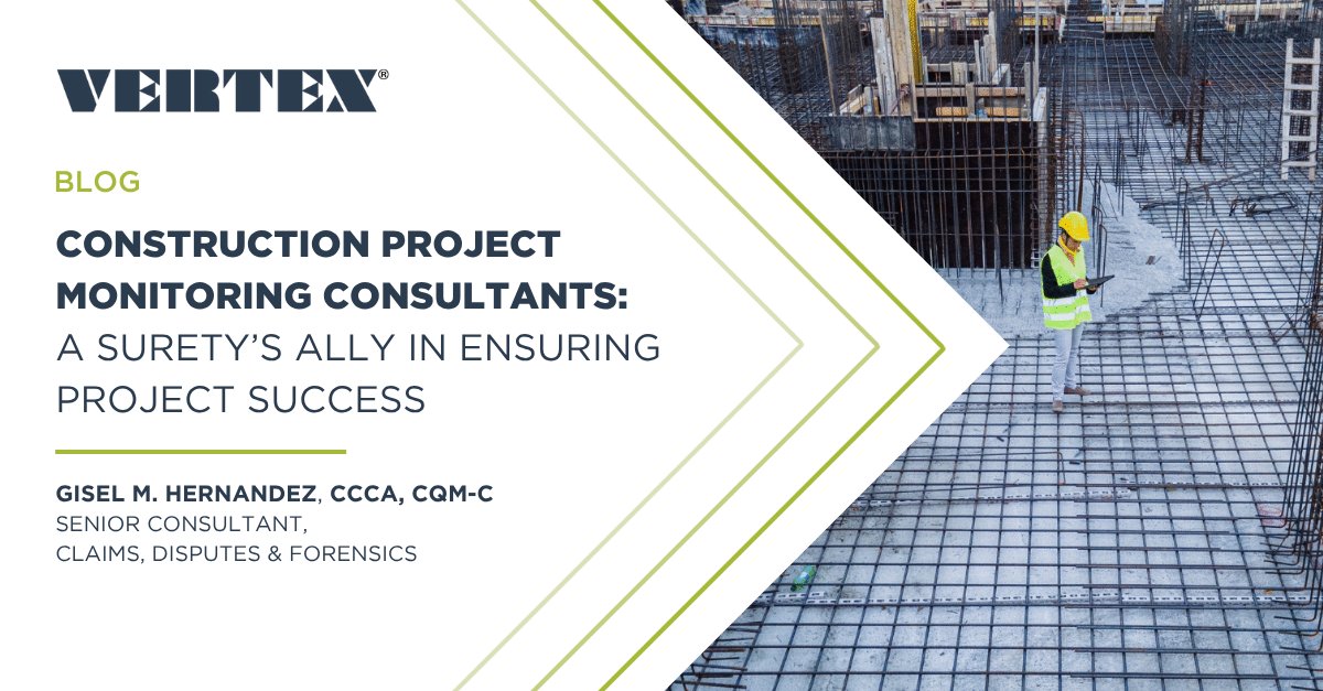 VERTEX411's tweet image. What role do project monitors play for sureties? VERTEX's Gisel Hernandez, CCCA, CQM-C, breaks it down in her latest blog—covering risk mitigation, progress tracking, and more.
Read: bit.ly/3HE3pD4
#Surety #ProjectMonitoring #WeAreVERTEX