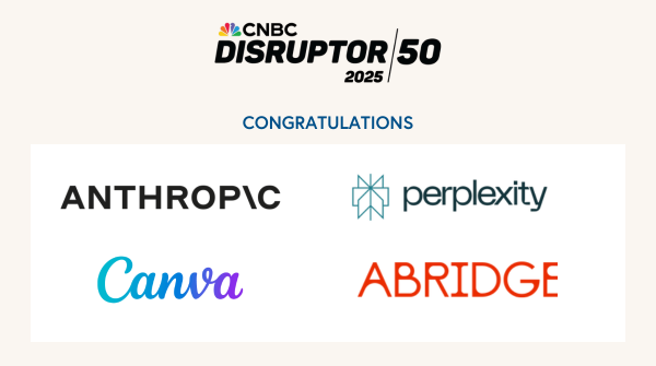 We’re proud to recognize several names on <a href="/CNBC/">CNBC</a>'s list of the top 50 companies leading a new era of AI breakthroughs.

Congrats to our portfolio companies—<a href="/AnthropicAI/">Anthropic</a>, <a href="/perplexity_ai/">Perplexity</a>, <a href="/canva/">Canva</a>, and <a href="/AbridgeHQ/">Abridge</a> made the list. 

Continue to be on the lookout for these visionaries