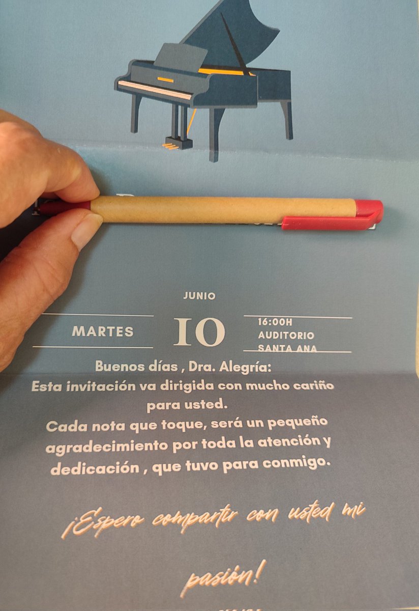 Invitación de un paciente que atendí hace tiempo en urgencias y le recomendé perseguir sus sueños.