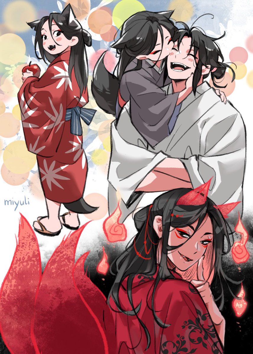 miyuliart's tweet image. A kind monk raising a little black fox