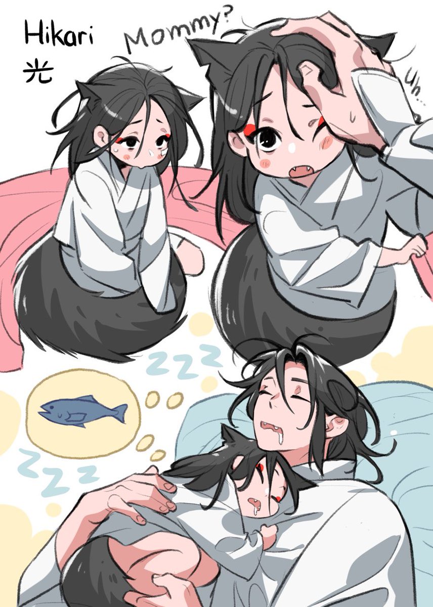 miyuliart's tweet image. A kind monk raising a little black fox