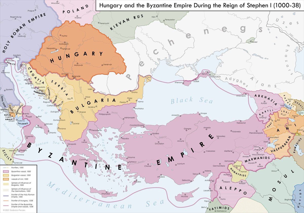 Another fantastic historical map of the Roman Empire from Hungarian scholars (minus the unfortunate archaic imperial label), offering a snapshot of the situation in the year 1000. The map captures the strategic context shortly after the Bulgarians established control over the