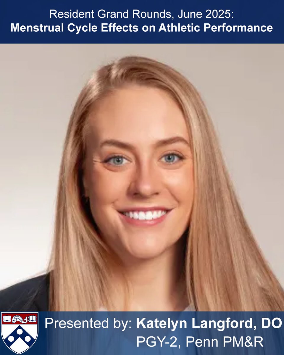 Resident grand rounds this month will be presented by Dr. Katelyn Langford on the topic of "Menstrual Cycle Effects on Athletic Performance"