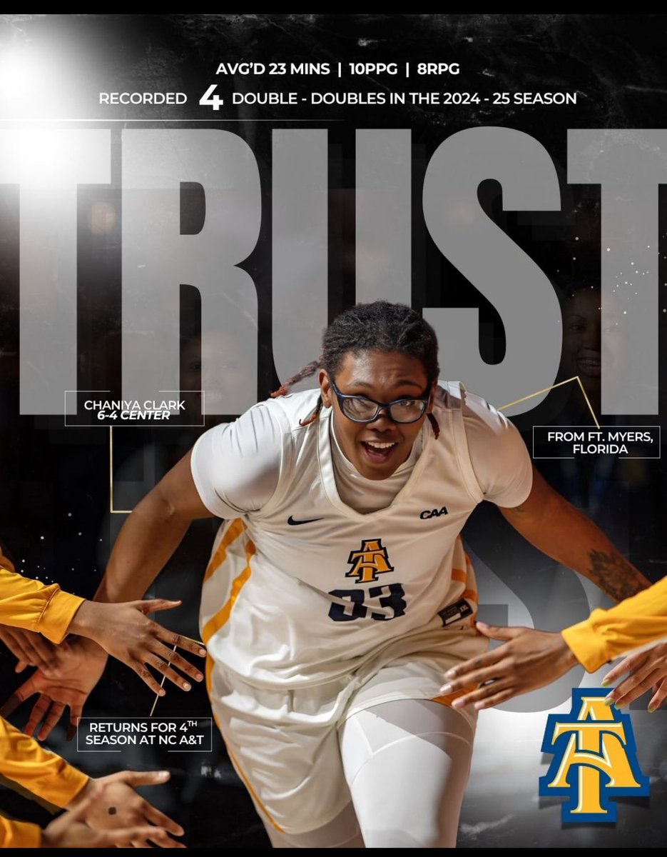 PLAYER EDITION 🏀 | TRUST THE PROCESS

Chaniya Clark is back for Year 4 at North Carolina A&amp;T! Her unwavering commitment and trust in the journey embody the Lady Aggie Gold Standard. 

#AggieWBB 💙💛 #Commit2Grit #WeAboveMe #LevelUp #BeUncommon #AggiePride