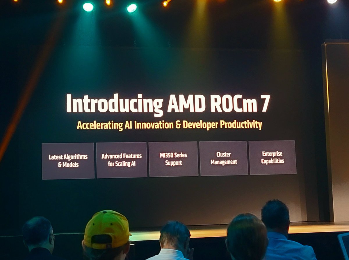 MarcoChiappetta's tweet image. . @AMD just announced ROCm 7 at its #AdvancingAI event, with support for the MI350 series and a myriad of optimizations, framework updates, and performance improvements.