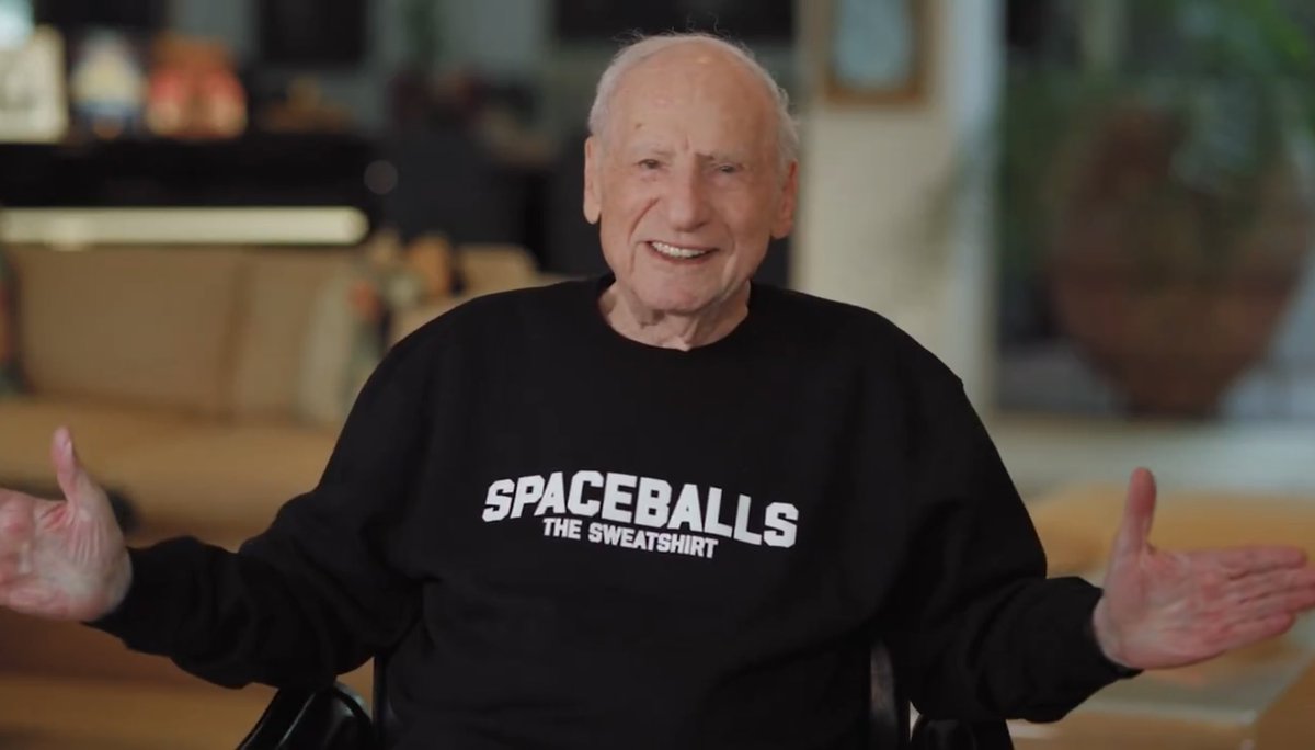 Mel Brooks wearing a Spaceballs: The Sweatshirt sweatshirt lol love it