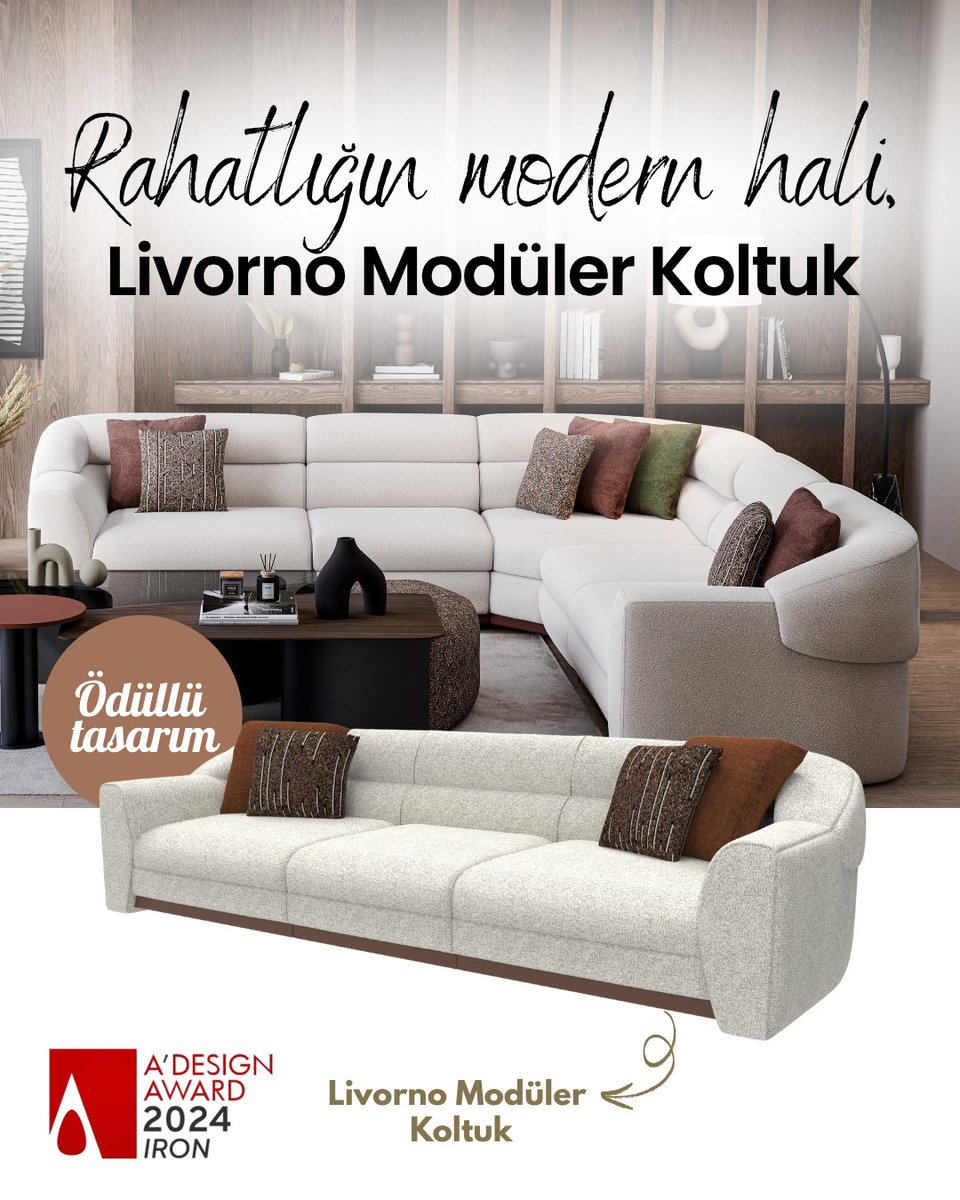 Dünyaca ünlü A’ Design Award &amp; Competition’da Iron ödülüne layık görülen Livorno Modüler Koltuk, estetiği ve fonksiyonelliğiyle yaşam alanınıza değer katıyor.
Livorno’nun ödüllü tasarım ile tanışın, konforun ve şıklığın tadını çıkarın.

#Doğtaş #LivornoModülerKoltuk