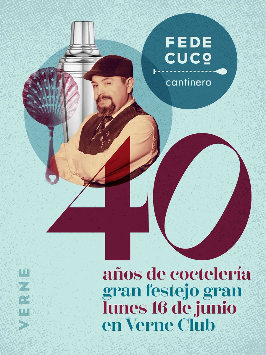 Lunes a las 21 en <a href="/Verneclub/">Verne Cocktail Club</a>  quien pueda pasa a brindar.
40 años de batir gancia no se cumplen todos los días.